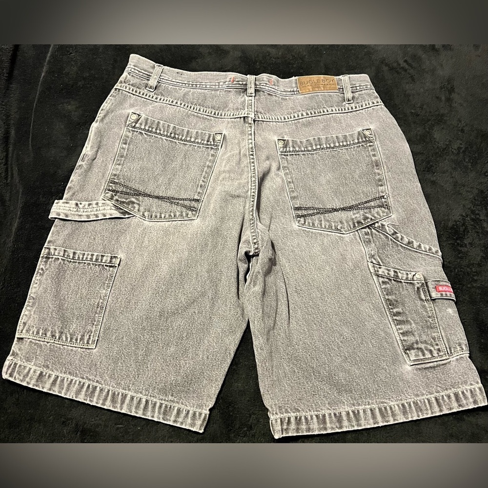Vtg 90s Bugle Boy 1977 Charcoal Stonewashed Baggie Bermuda Cargo Shorts size 38